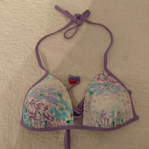 Aerie Floral Purple Bikini Top Medium